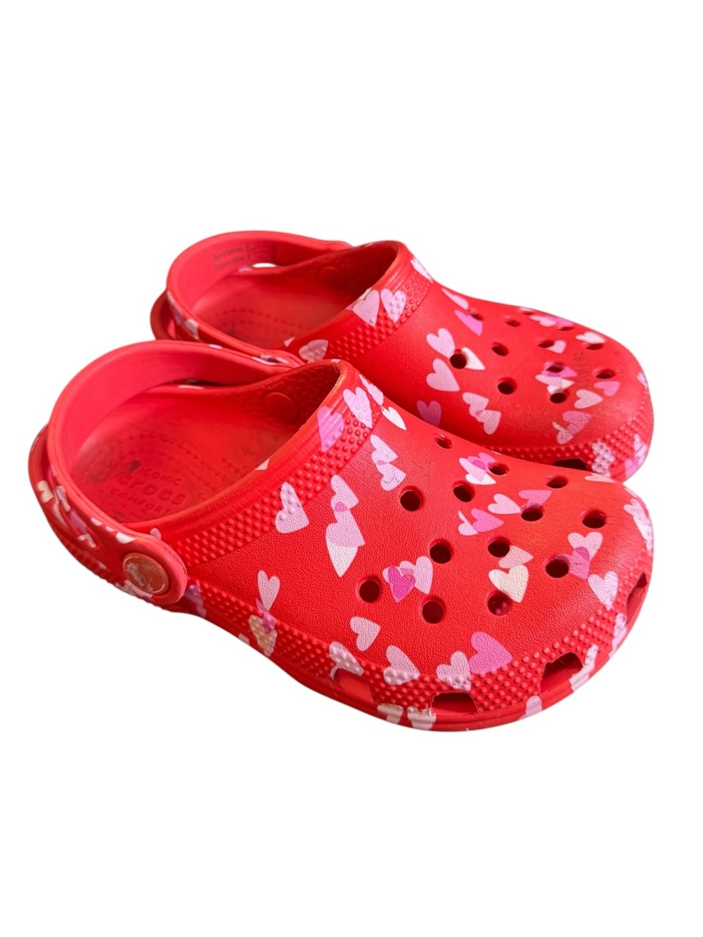 Crocs Kids Red Heart Print Classic Clogs, Size 12